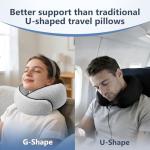Purroch Travel Neck Pillow with 100% Pure Memory Foam, G-Shape, Includes Eye Mask & Ear Plugs, Ergonomic Design for Airplane, Car & Office, etc, Beige Gray