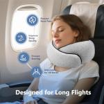 Purroch Travel Neck Pillow with 100% Pure Memory Foam, G-Shape, Includes Eye Mask & Ear Plugs, Ergonomic Design for Airplane, Car & Office, etc, Beige Gray