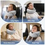Purroch Travel Neck Pillow with 100% Pure Memory Foam, G-Shape, Includes Eye Mask & Ear Plugs, Ergonomic Design for Airplane, Car & Office, etc, Beige Gray