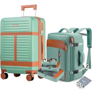 Lumesner 5 Piece Luggage Sets with Travel Backpack, 20" Carry On Hardside Spinner Suitcases, TSA Lock, Durable PC (Green, 5 piece set (20inch))