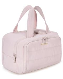 BAGSMART Travel Toiletry Bag, Crush Toiletry Bag for Women, Wide-open Puffy Toiletry Bags for Traveling, Large Travel Cosmetic Makeup Bag Organizer for Accessories,Toiletrie, Pink