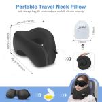 jiaao Neck Pillow Airplane, Memory Foam Travel Neck Pillows for Long Flight, 3D Eye Masks, Ear Plugs and Portable Drawstring Bag, Napping Pillow for Home, Road Trips, Sleep Rest and Travel Use