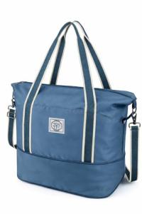 WALNEW Travel Duffel Bag, Weekender Overnight Carry On Bag for Women Men, Foldable Waterproof Gym Luggage with Metal Buckle Detachable Shoulder Strap and Wet Compartment (Peacock Blue)