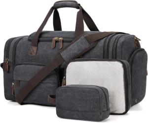 Yamons Mens Duffle Bag for Travel 3Pcs Set Travel Bags for Men 60L Expandable Canvas Bag (Dark Gray)