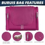 Buruis Large Capacity Waterproof Toiletry Bag for Women, Hanging Toiletry Organizer, 11"x 6.2"x 8.8", Fushcia