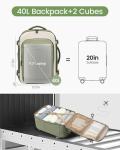 LOVEVOOK 40L Travel Backpack for Women & Men, Airline Approved Carry On Backpack, TSA Personal Item Bag fits 17.3 Inch Laptop, Waterproof Weekender Overnight Bags Suitcase for Work, Light Green