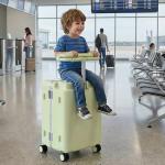 muhub 20" Carry On Suitcase with Built-in Child Seat - Hardshell Travel Tote with Cup Holder, Double Handles & TSA Lock for Family Travel, Green