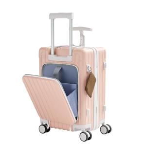 muhub 20" Front-Opening Carry on Luggage with Seat for Kids - Hardshell Travel Suitcase with Double Handles & TSA Lock, Pink