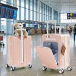 muhub 20" Front-Opening Carry on Luggage with Seat for Kids - Hardshell Travel Suitcase with Double Handles & TSA Lock, Pink