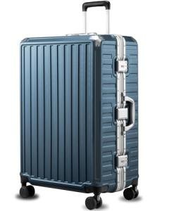 LUGGEX Checked Suitcase with Spinner Wheels, 8010S Aluminum Frame Zipperless Polycarbonate Hard Shell Suitcase (ZX-Core, Blue, 28 Inch)