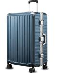 LUGGEX Checked Suitcase with Spinner Wheels, 8010S Aluminum Frame Zipperless Polycarbonate Hard Shell Suitcase (ZX-Core, Blue, 28 Inch)