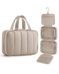 BAGSMART Travel Toiletry Bag for women, Portable Hanging Hook Makeup Bag Organizer, Waterproof Makeup Cosmetic Bag, for Full-Size Accessories, Toiletries, Camel