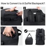 MIER 60L Water Resistant Backpack Duffle Heavy Duty Convertible Duffle Bag with Backpack Straps for Gym, Sports, Travel, Black