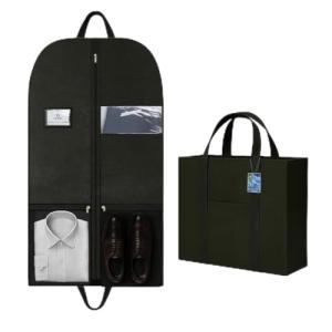 Heavy Duty Large Travel Garment Bag for Hanging Clothes, Zippered Clothing Storage with Multiple Pockets, Breathable Fabric for Dresses and Suits, Moving and Closet Organizer, Black
