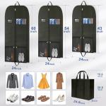 Heavy Duty Large Travel Garment Bag for Hanging Clothes, Zippered Clothing Storage with Multiple Pockets, Breathable Fabric for Dresses and Suits, Moving and Closet Organizer, Black