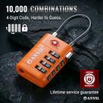 ANVIL 4 Digit Luggage Locks, TSA Locks for Luggage, Advanced TSA008 core, Alert Indicator for Your Travel Lock, Suitcase Lock. (2, Orange)