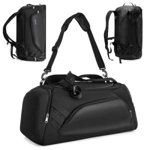 Gym Bag for Men Women, 40L Travel Duffle Sports Duffel Bag Lightweight Gym Weekender Overnight Backpack with Shoe Compartment & Wet Pocket Black