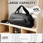 Gym Bag for Men Women, 40L Travel Duffle Sports Duffel Bag Lightweight Gym Weekender Overnight Backpack with Shoe Compartment & Wet Pocket Black