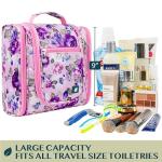 PAVILIA Toiletry Bag Travel Bag for Women Men, Hanging Cosmetic Organizer, Water Resistant Makeup Bag for Accessories Toiletries, Large Travel Essentials Kit (Floral Pink)