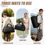 Gym Bag for Men Women, 40L Travel Duffle Sports Duffel Bag Lightweight Gym Weekender Overnight Backpack with Shoe Compartment & Wet Pocket Black