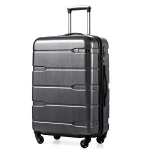 Coolife Medium Checked Luggage Hardside PC+ABS Suitcase with TSA Lock, Lightweight Rolling Carry On with Spinner Wheels(Charcoal, 24in)