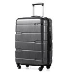 Coolife Medium Checked Luggage Hardside PC+ABS Suitcase with TSA Lock, Lightweight Rolling Carry On with Spinner Wheels(Charcoal, 24in)
