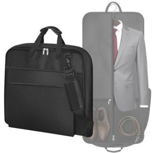 MISSLO Carry On Garment Bags for Travel with Shoe Compartment 42'' Suit Travel Bags for Men Heavy duty Fabric Luggage Hanging Bag for Clothes Suit Carrier with Shoulder Strap for Business Trips, Black