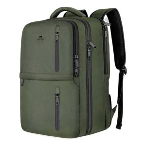 MATEIN Carry on Travel Laptop Backpack, Large Flight Approved Personal Item Travel Backpack with USB Charge Port & Shoe Compartment, Water Resistant Weekender Overnight Bag Fit 17 Inch Laptop, Green