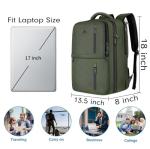 MATEIN Carry on Travel Laptop Backpack, Large Flight Approved Personal Item Travel Backpack with USB Charge Port & Shoe Compartment, Water Resistant Weekender Overnight Bag Fit 17 Inch Laptop, Green