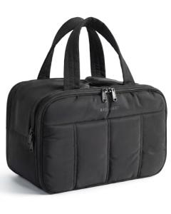 BAGSMART Travel Toiletry Bag, Puffy Large Toiletry Bag for Women, Lightweight Cosmetic Makeup Bag Organizer with Handle for Traveling, Accessories, Essentials, Toiletries (Black)