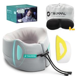 TripPal Airplane Sleeping Travel Pillow: 360° Chin & Neck Support with Flat Back for Side Sleepers on Long-haul Flights - Dual-Density Memory Foam (8lb Non-Collapsing) to Prevent Head Bobbing