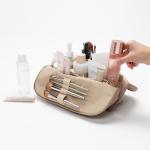 THE VERTI-Vertical Waterproof Makeup & Toiletry Bag | 23-Pocket Organizer with Upright, Fold-Down Design for Skincare, Toiletries & Essentials (Sandstone, Medium)