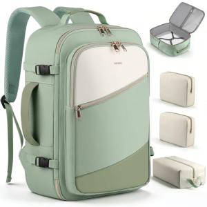 HOTOR Travel Backpack for Women – TSA-Friendly Travel Bag with Multiple Compartments & 3 Packing Cubes, Water-Resistant & Comfortable, Perfect for Travel Essentials, Green, 17.3" x 13.0" x 7.9"