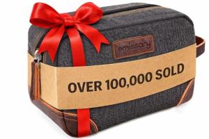 emissary Travel Toiletry Bag for Men, Leather and Canvas Toiletry Bags, Dopp Kit for Men, Travel Bathroom Bag Men's Shaving Kit, Travel Kit Small Bag for Men, Shaving Bag for Travel Accessories (Gray)