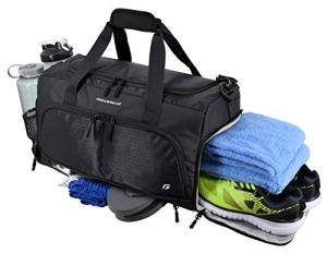 Ultimate Gym Bag 2.0: The Durable Crowdsource Designed Duffel Bag with 10 Optimal Compartments Including Water Resistant Pouch (Black, Medium (20"))