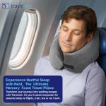 TRAVELREST Nest Memory Foam Travel Neck Pillow, Advanced Support for Long Flights, Patented Design, Optimal Relaxation, Compact, Ergonomic, Washable, On-The-Go, Attaches to Luggage - Gray