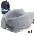 TRAVELREST Nest Memory Foam Travel Neck Pillow, Advanced Support for Long Flights, Patented Design, Optimal Relaxation, Compact, Ergonomic, Washable, On-The-Go, Attaches to Luggage - Gray