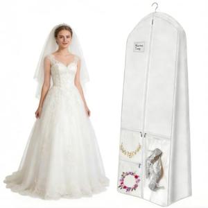 72-inch Gown Storage Bag, Foldable Wedding Dress Bag, Long Gown Storage Bag with Multiple Pockets, Dustproof and Moisture-Resistant, Lightweight and Portable, Outerwear Packaging Bag, White Style