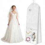 72-inch Gown Storage Bag, Foldable Wedding Dress Bag, Long Gown Storage Bag with Multiple Pockets, Dustproof and Moisture-Resistant, Lightweight and Portable, Outerwear Packaging Bag, White Style