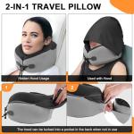 Vzpeun Neck Pillow for Travel - Hooded Memory Foam Plane Pillow for Airplane, Office, Cars Sleeping, Road Trip, Long Flights, Portable Plane Accessories, Includes Eye Mask & Earplugs (Blue)