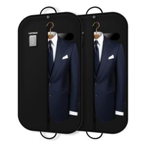 LAZYSEAL 2Pcs Garment Bag for Travel 43-Inch Waterproof Dustproof Suit Luggage Bag Unisex Suit Bag Durable 600D Oxford Fabric 2-in-1 Hanging Suitcase Clothes Storage for Suits, Dresses (Standard)