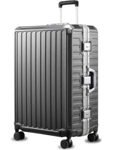 LUGGEX Checked Suitcase with Spinner Wheels, 8010S Aluminum Frame Zipperless Polycarbonate Hard Shell Suitcase (ZX-Core, Charcoal Metallic, 28 Inch)