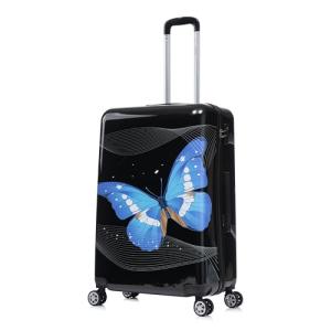 InUSA Black Butterfly Print Luggage with Spinner Wheels | Durable Lightweight Hardside Suitcase | Travel Bag with Handle and Trolley | 28-Inch Large Checked luggage