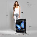 InUSA Black Butterfly Print Luggage with Spinner Wheels | Durable Lightweight Hardside Suitcase | Travel Bag with Handle and Trolley | 28-Inch Large Checked luggage