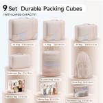 9 Set Packing Cubes for Travel, Gifts for Women Mom Kids, TSA Approved Bags for Makeup, Cosmetic, Toiletry, Organizer for Suitcase Carry On, Cruise Essentials Airplane Accessories, Beige