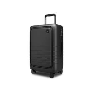 Monos Carry-On Pro Plus Luggage (23"), Hardside Spinner Suitcase with TSA Lock & Front Pocket, Airline Approved, Midnight Black