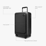 Monos Carry-On Pro Plus Luggage (23"), Hardside Spinner Suitcase with TSA Lock & Front Pocket, Airline Approved, Midnight Black