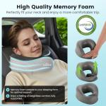 Upgraded Travel Pillow Memory Foam Neck Pillow Airplane- 360° Support Travel Pillows for Airplanes, With Eye Mask & Earplugs, Portable Carry Bag for Long Flights, Train| Best Travel Essentials