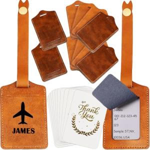 iFForce Laser Engraving Khaki Luggage Tags Material - 10 Sets Ideal Laserable Engravable Faux PU Leather Gifts - Lasable Leatherette Name ID with Flap Cover for Suitcases Bag Backpack During Trip