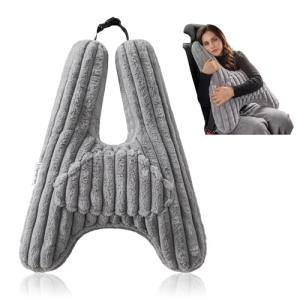HIGOGOGO Washable Travel Pillow, Car Pillow for Kids & Adults, Upgraded Travel Pillows with Removable Soft Cover and High-Support Foam, Fix Neck and Body Sitting/Sleeping on The Trip, Dark Grey